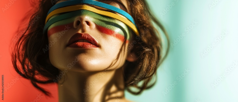 Naklejka premium Colorful Abstract Woman Mental Health Artistic Portrait Face Paint Stripes Modern Ar