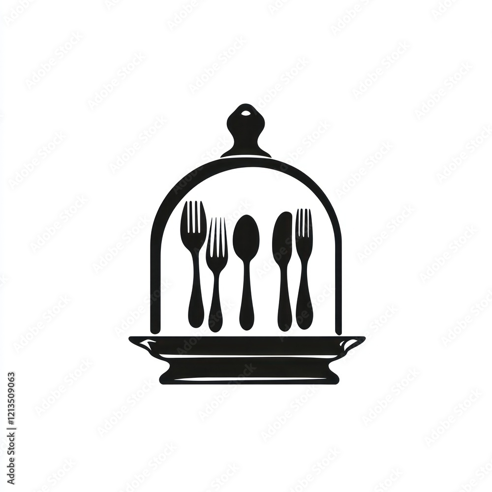 Cutlery under a glass cloche, possibly for cooking or presentation, on white background Cutlery under a glass cloche, possibly for cooking or presentation, on white background