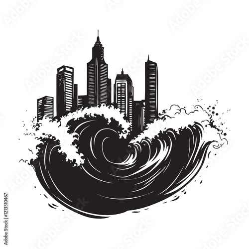 tsunami disadter in city skyline