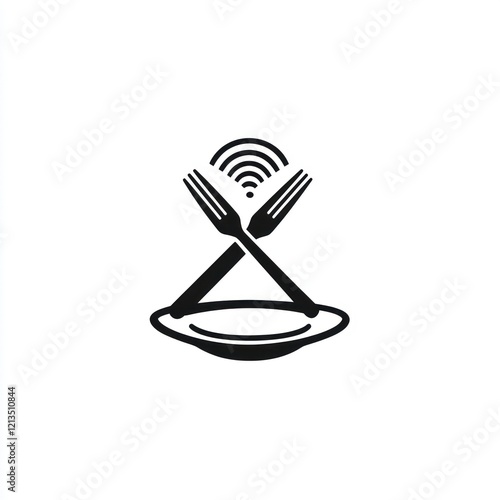 Wireless food service logo, restaurant technology, online ordering, digital cafe photo