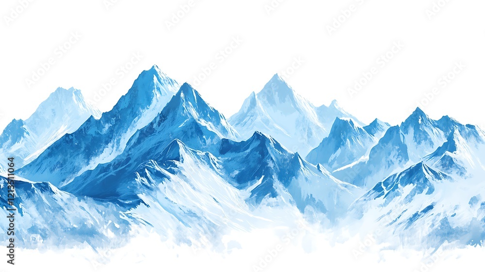 Obraz premium Snowy mountain range with pristine white background