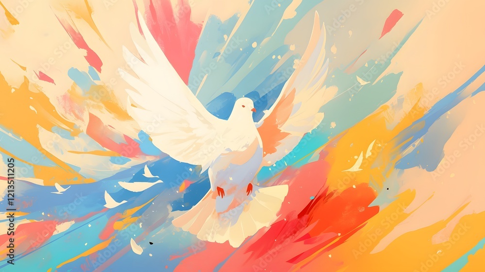 Vibrant dove painting symbolizing peace, designed with colorful brushstrokes
