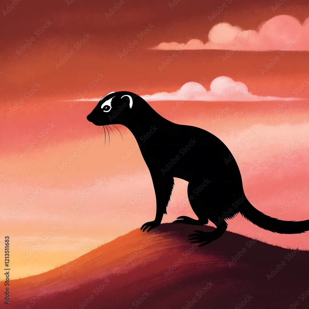 Glimmers of Twilight: A Black-Footed Ferret Under a Radiant Sky Glimmers of Twilight: A Black-Footed Ferret Under a Radiant Sky