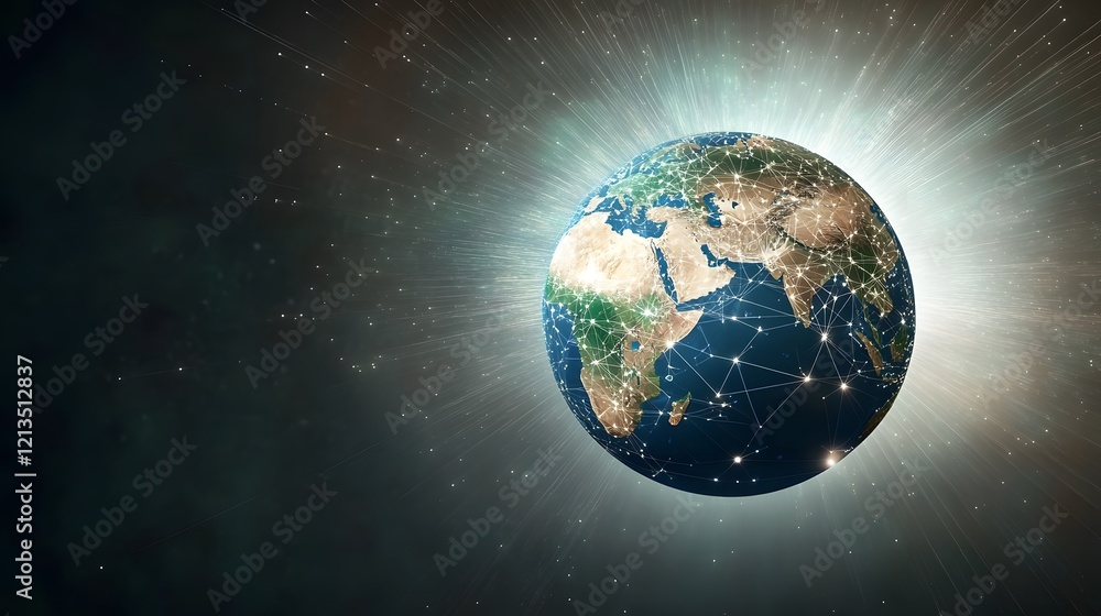 Obraz premium Global Network Connections Illuminated Earth