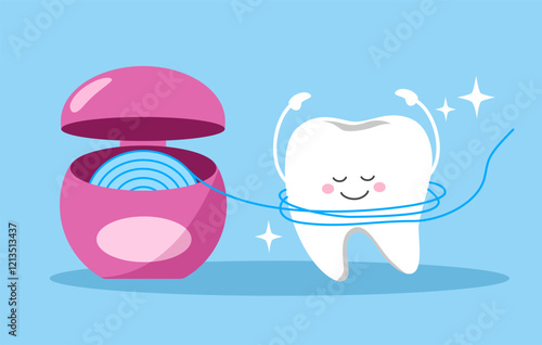 Dental Floss Vector Illustration. Oral Health Care Concept. Mouth and Teeth Hygiene