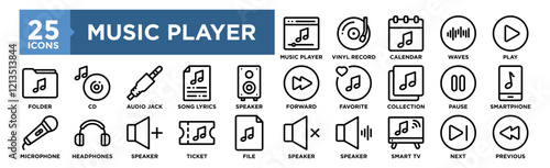 Music Player icon collection set. Containing design audio, sound, play, media, illustration