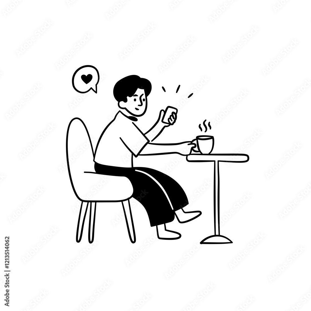 Fototapeta premium Enjoying Coffee and Browsing Smartphone