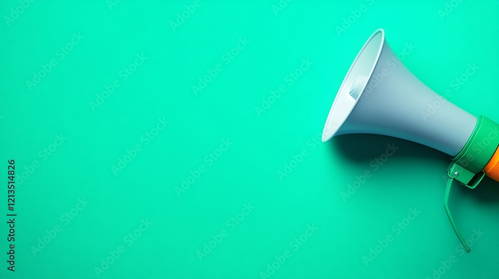 White megaphone powerfully rests on vibrant teal background announcing news. AI Generated White megaphone powerfully rests on vibrant teal background announcing news. AI Generated