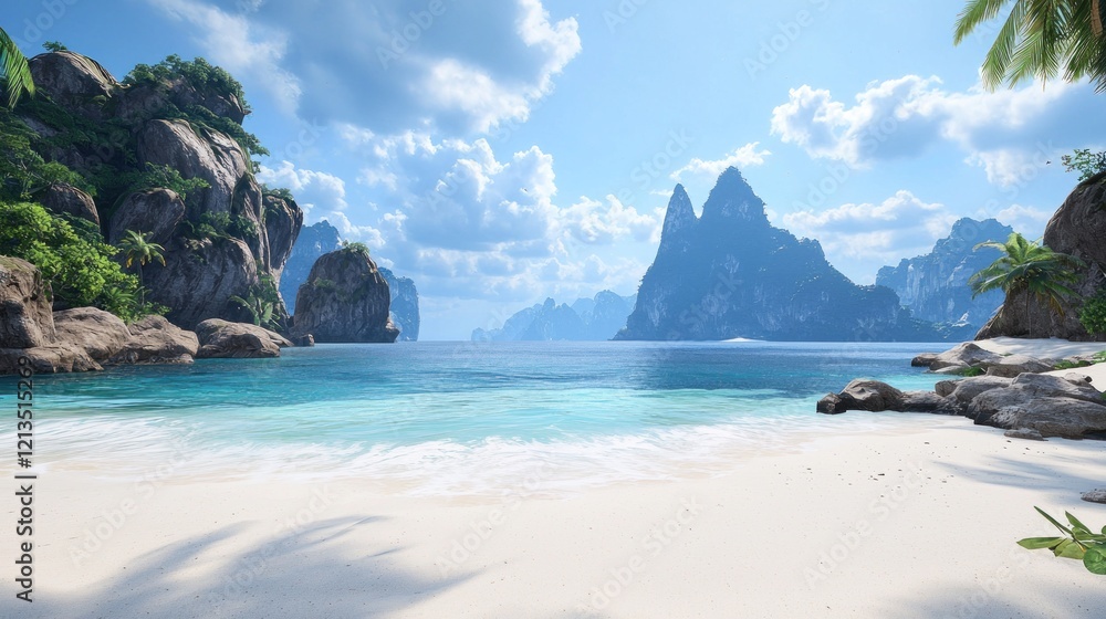 Naklejka premium Tranquil Tropical Beach Scene