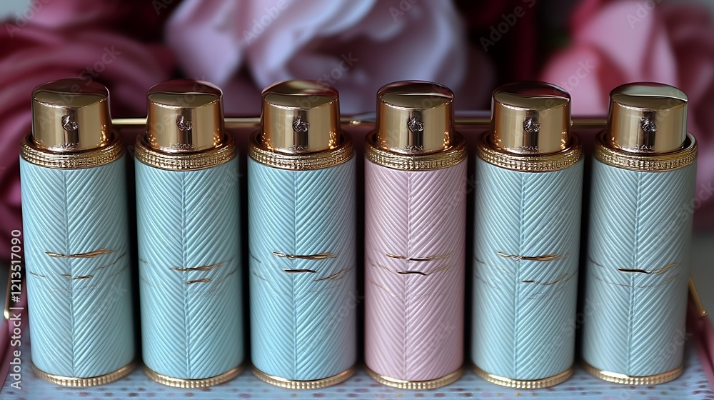Elegant Gold Topped Pastel Colored Cylindrical Containers
