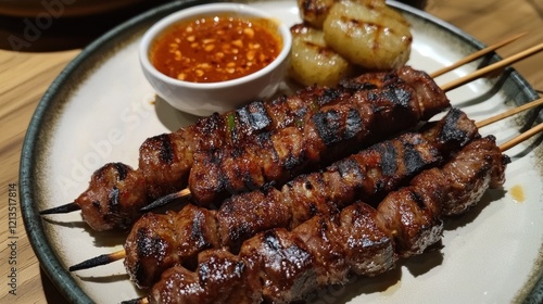 Delicious Grilled Beef Satay with Spicy Peanut Sauce photo