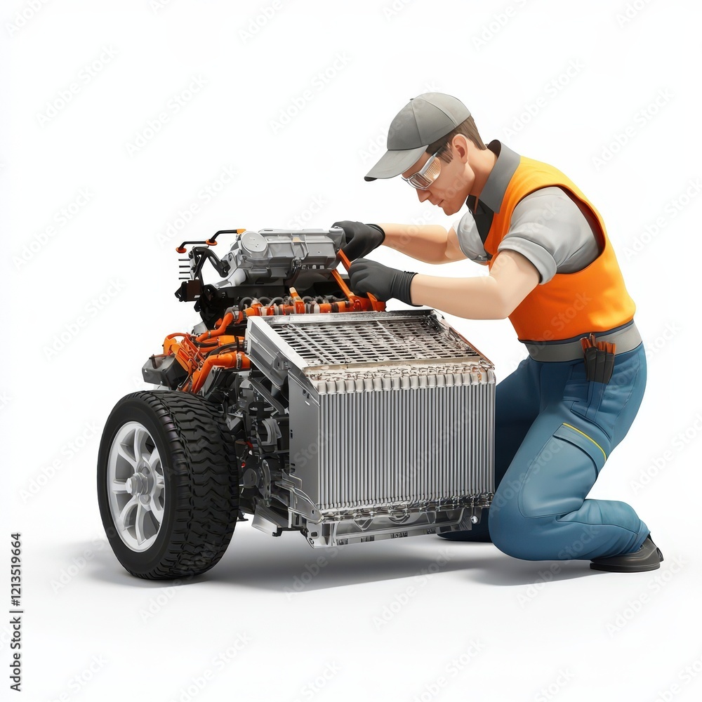 Fototapeta premium Mechanic Inspecting Electric Vehicle Battery System