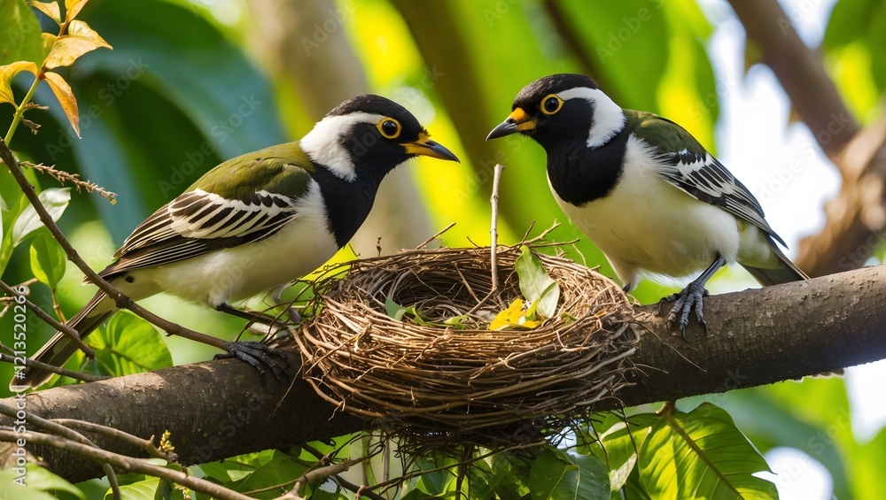 Obraz premium Foliage Flourish: The ʻAkohekohe's Nesting Journey