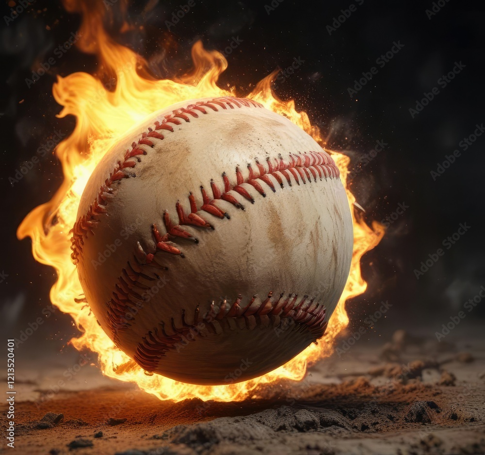 Baseball engulfed in flames representing the intensity of the game, team spirit, searing heat, competition Baseball engulfed in flames representing the intensity of the game, team spirit, searing heat, competition