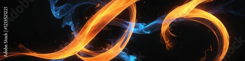 Black background with swirling abstract orange-blue flame, abstract flames on black, abstract shapes, blue photo