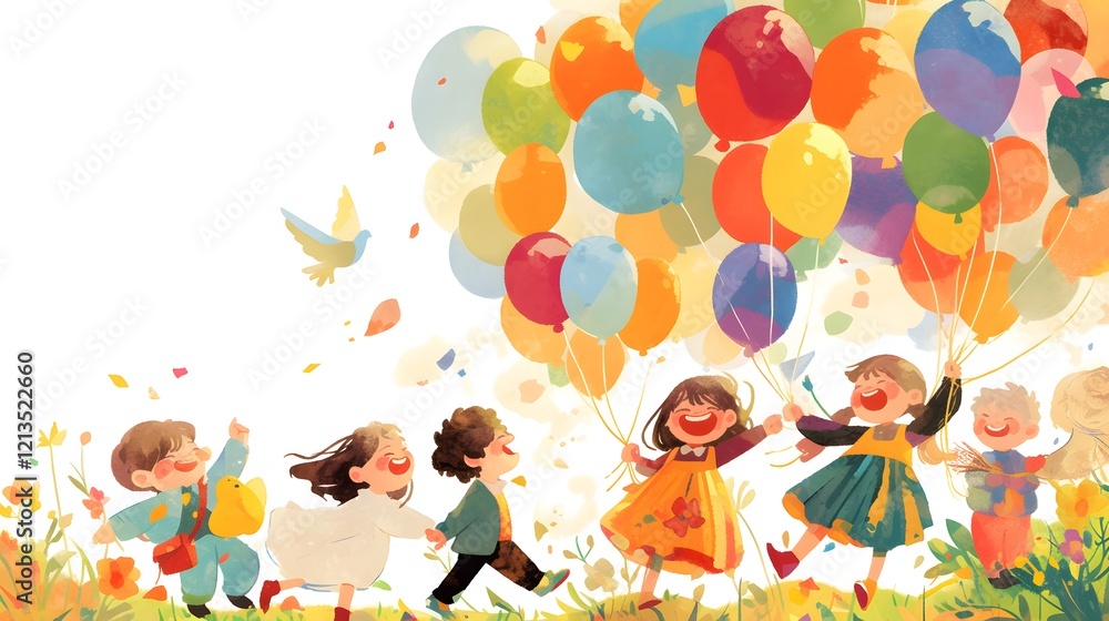 Watercolor design for Childrens Day, capturing joyful and playful elements.