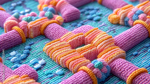 Close-up of vibrant textile with intricate, textured pattern.