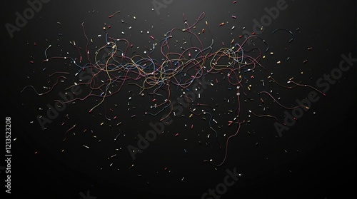 Cables and cords in disarray on black surface, wiring, electronic