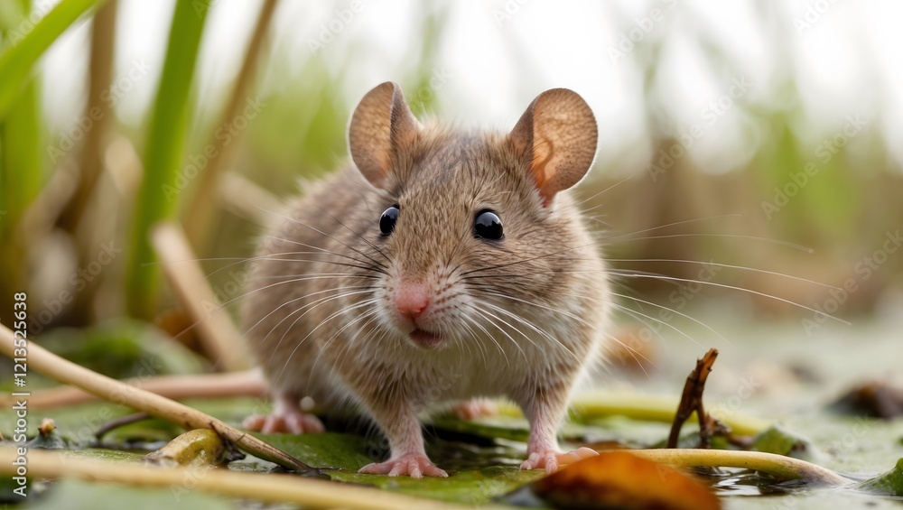 Charming Features: A Close-Up of the Harvest Mouse in the Marsh Charming Features: A Close-Up of the Harvest Mouse in the Marsh