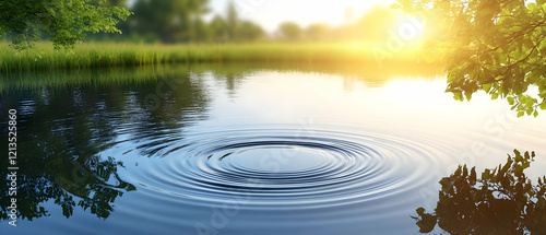 Ripples in calm lake sunset, nature