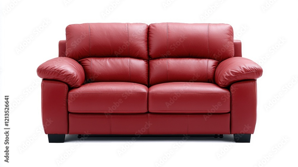 Obraz premium Red leather sofa, home furniture, white background, interior design, for catalog