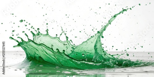 An isolated splash of green ink on a white canvas with subtle brush strokes, green ink, ink abstract splash, artistic expression