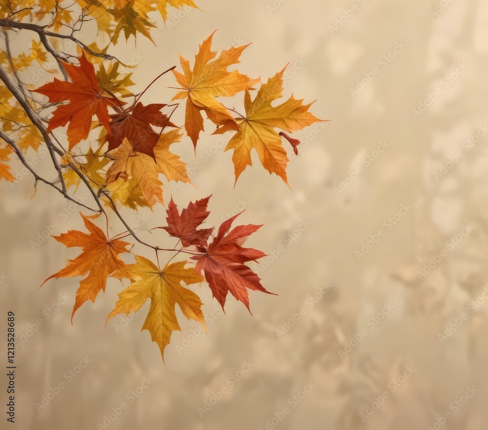 Autumn maple branch with leaves isolated on a warm beige background, tree bark, nature, autumn Autumn maple branch with leaves isolated on a warm beige background, tree bark, nature, autumn
