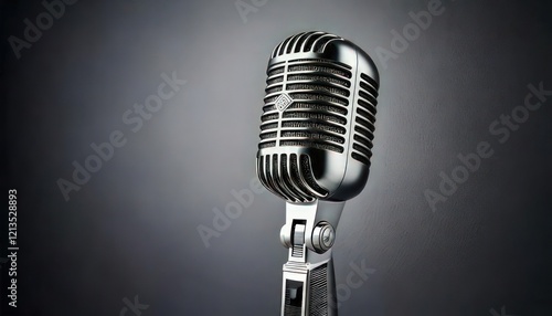 Classic Microphone on Minimal Background with Copy Space for Design