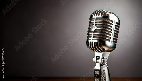 Classic Microphone on Minimal Background with Copy Space for Design