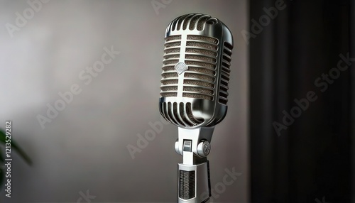 Classic Microphone on Minimal Background with Copy Space for Design