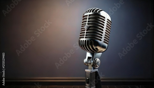 Retro-Style Microphone Against Clean Wall with Ample Right-Side Copyspace