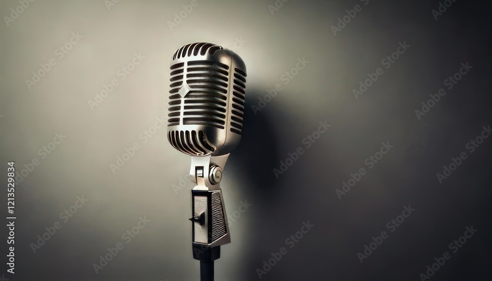 Fototapeta premium Classic Microphone on Minimal Background with Copy Space for Design