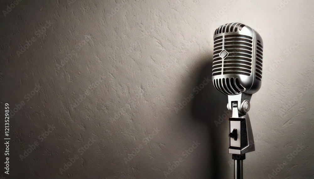 Fototapeta premium Classic Microphone on Minimal Background with Copy Space for Design