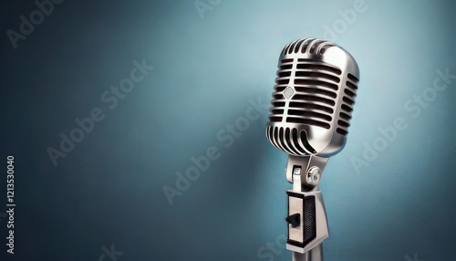 Classic Microphone on Minimal Background with Copy Space for Design