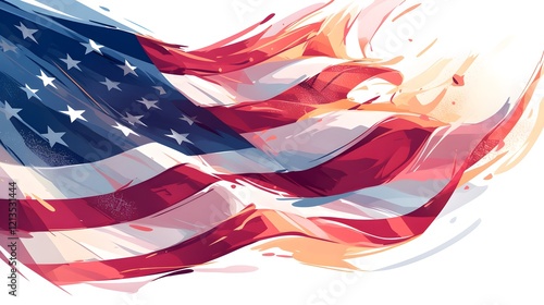 Waving flag for national celebrations, featuring red, white, and blue elements