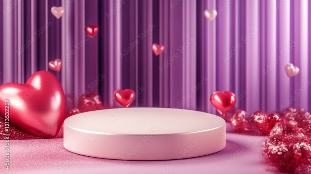 Podium display product, Valentine themed background, purple background Podium display product, Valentine themed background, purple background