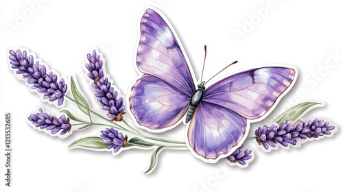 Lavender butterfly sticker isolated on white background photo