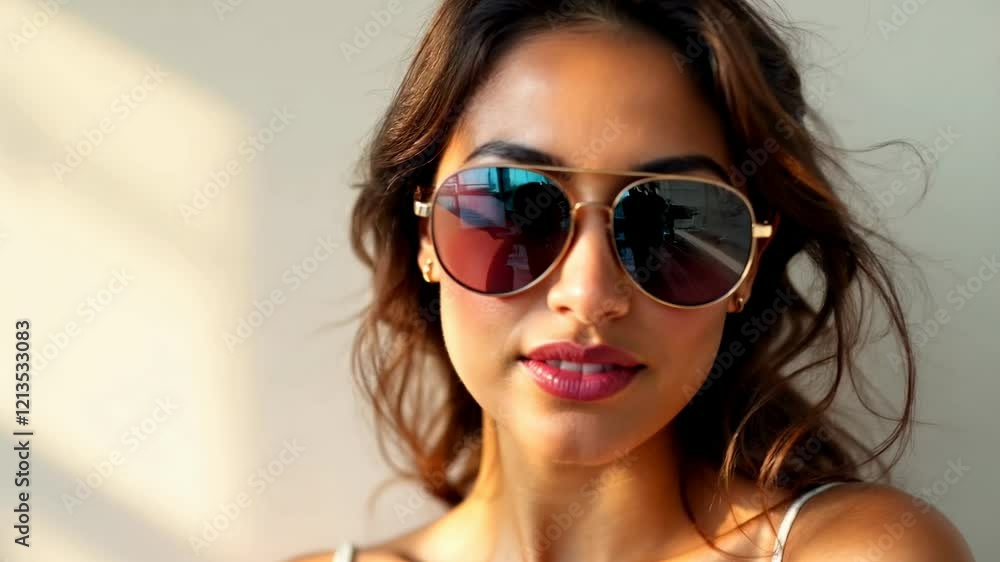 Stylish woman with sunglasses enjoying sunlight with playful expressions and fashionable vibes Stylish woman with sunglasses enjoying sunlight with playful expressions and fashionable vibes