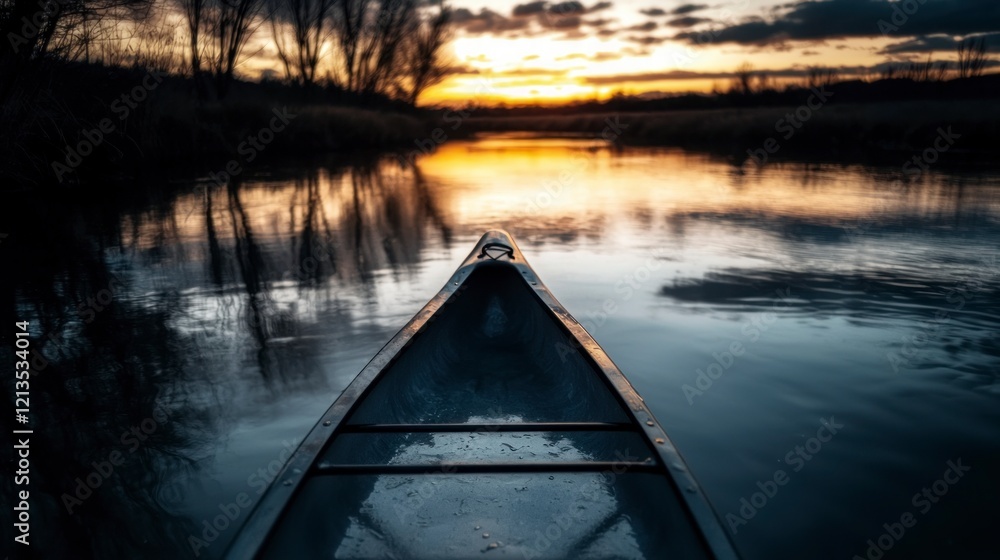Serene Sunset Canoeing Calm River Golden Hour Nature Serene Sunset Canoeing Calm River Golden Hour Nature