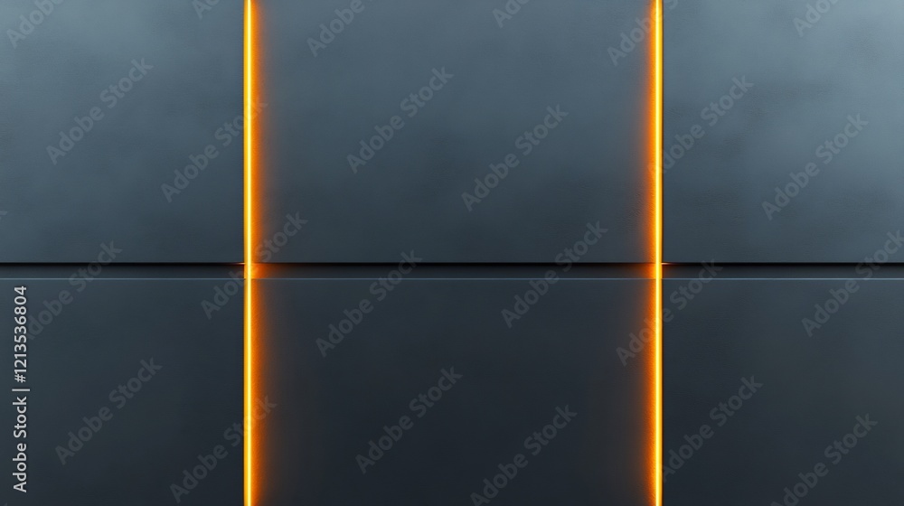 Fototapeta premium Sleek dark grey panels glow softly with vibrant orange vertical lines creating a modern minimalist aesthetic.. AI Generated