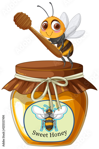 Cute Bee with Honey Jar