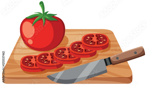Fresh Tomato Slices on Cutting Board