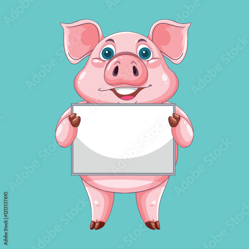 Cheerful Pig Holding Blank Sign
