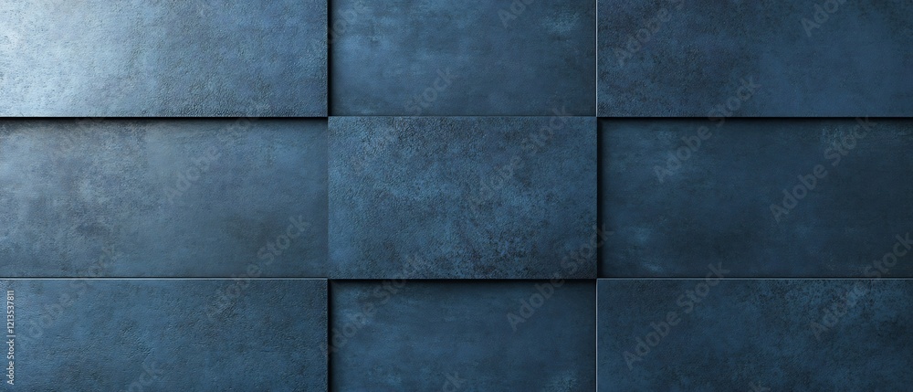 Naklejka premium Cool Blue Square Tiles Textured Wall. AI Generated