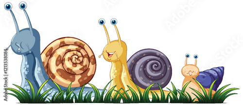 Colorful Snails in the Grass