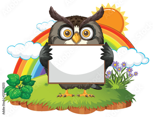 Owl Holding Sign in Colorful Nature