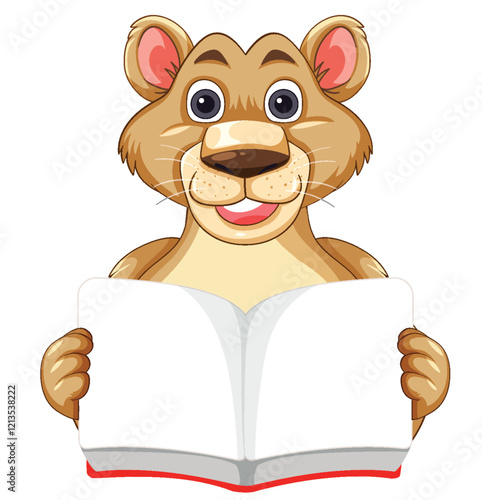 Lion Cub Reading a Book