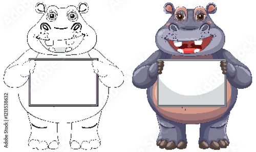 Hippo Holding Blank Sign Illustration