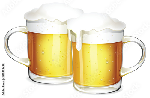 Two Frothy Beer Mugs Clinking