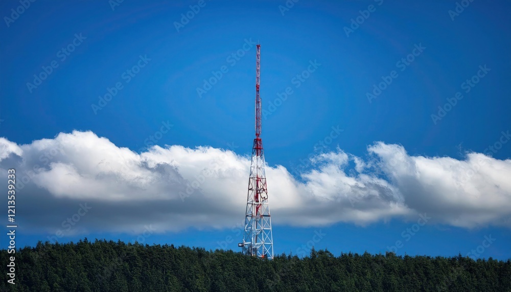 Radio Tower Against Clear Blue Sky with Soft Clouds in the Background Radio Tower Against Clear Blue Sky with Soft Clouds in the Background